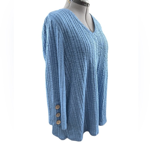 Soft Surroundings Goldie Blue Stretch Crinkle Tunic Blouse Button Back Women’s - Picture 8 of 9